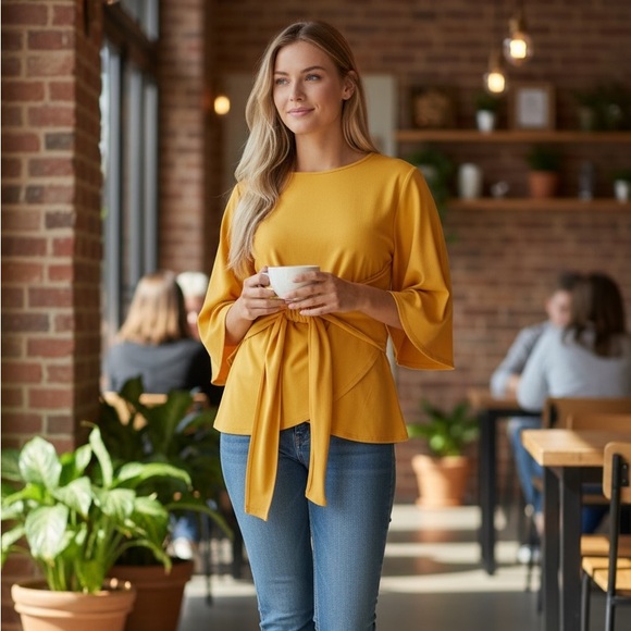 NEW•14•SUNSHINE YELLOW KIMONO SLEEVE TOP - Picture 3 of 9